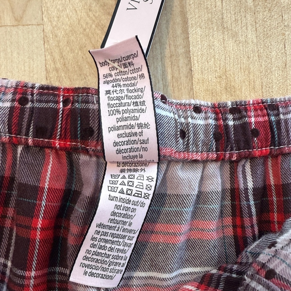 NWT Victoria's Secret Plaid Plaid Flocked Dot PJ Bottoms, M - Picture 7 of 7